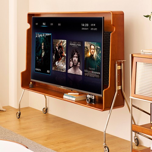 Movable TV Cabinet Stand, Retro Style, Suitable for Small - sized Apartments, for Use in the Living Room. Mid - ancient Style, Made of Solid Cherry Wood